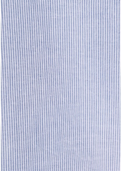 Relaxed Fit Shirt Neck Çizgili Kadın Mavi ¾ Kol Gömlek CL1073303