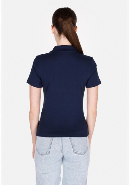 Slim Fit Polo Yaka Düz Kadın Lacivert Kısa Kol Tişört fiyatları