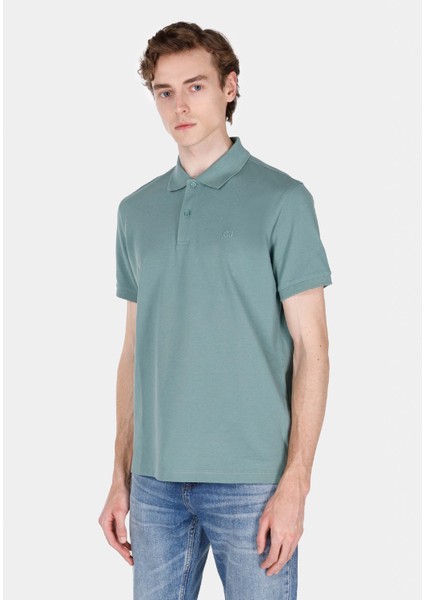 Regular Fit Polo Yaka Düz Erkek Yeşil Kısa Kol Tişört CL1073960