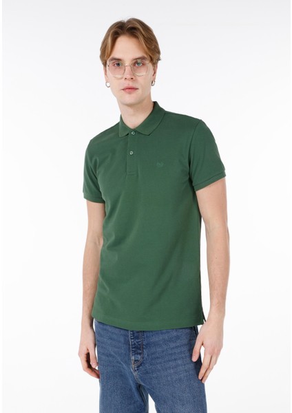 Classic Fit Polo Yaka Düz Erkek Yeşil Kısa Kol Tişört