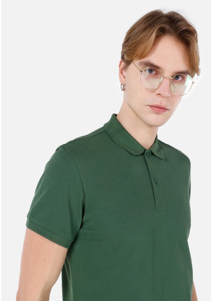 Classic Fit Polo Yaka Düz Erkek Yeşil Kısa Kol Tişört