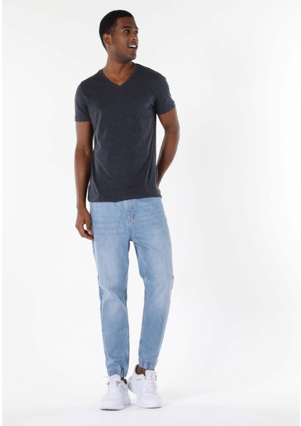 Slim Fit V Yaka Düz Erkek Lacivert Kısa Kol Tişört modelleri