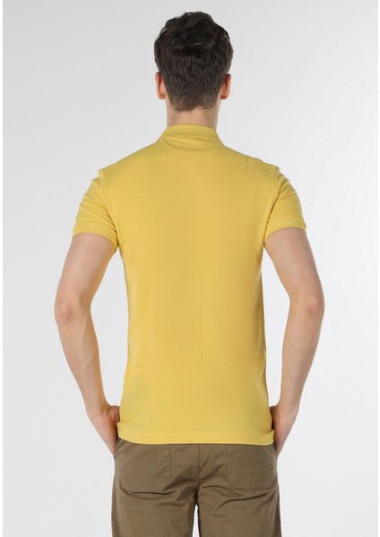 Slim Fit Polo Yaka Düz Erkek Sari Kısa Kol Tişört