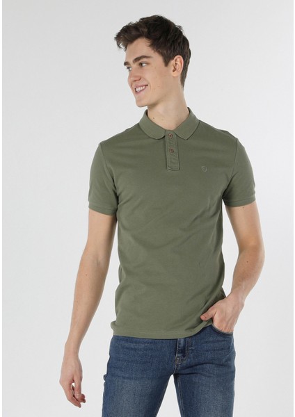 Slim Fit Polo Yaka Düz Erkek Yeşil Kısa Kol Tişört modelleri