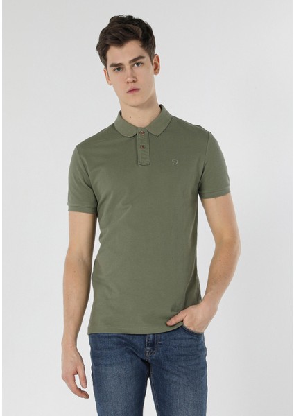 Slim Fit Polo Yaka Düz Erkek Yeşil Kısa Kol Tişört fırsatları
