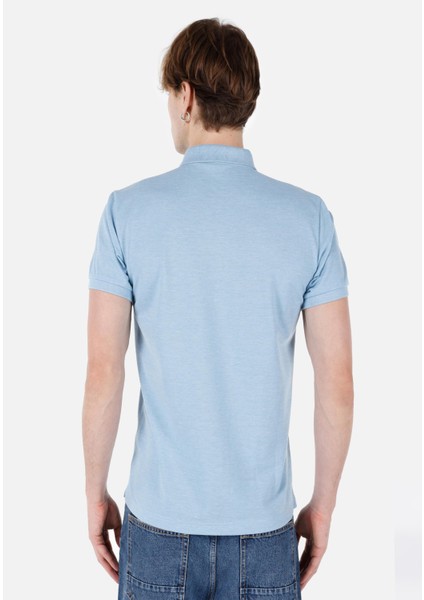 Classic Fit Polo Yaka Düz Erkek Mavi Kısa Kol Tişört fiyatları