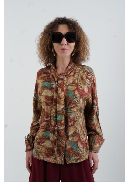 Vintage Floral Boyundan Bağlamalı Gömlek modelleri