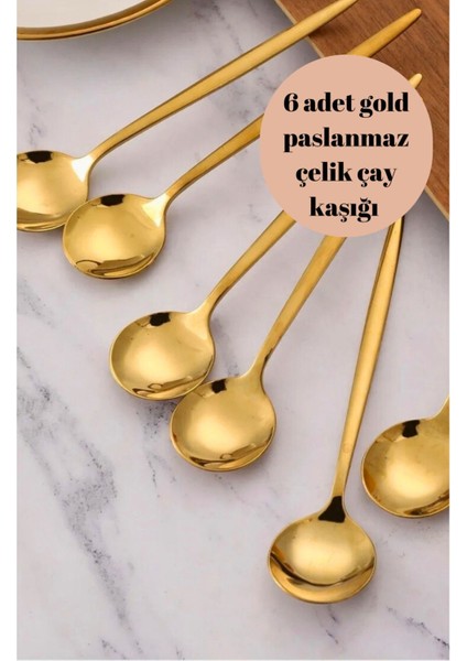 6'lı paslanmaz çay kaşığı, parlak ve dayanıklı, şık tasarım