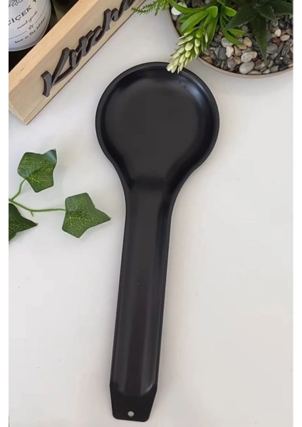 Paslanmaz metal siyah şık tezgah üstü kaşıklık ve altlığı 30x34