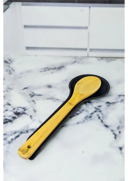 Paslanmaz metal siyah şık tezgah üstü kaşıklık ve altlığı 30x34