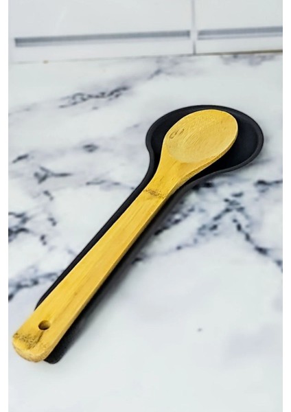 Paslanmaz metal siyah şık tezgah üstü kaşıklık ve altlığı 30x34