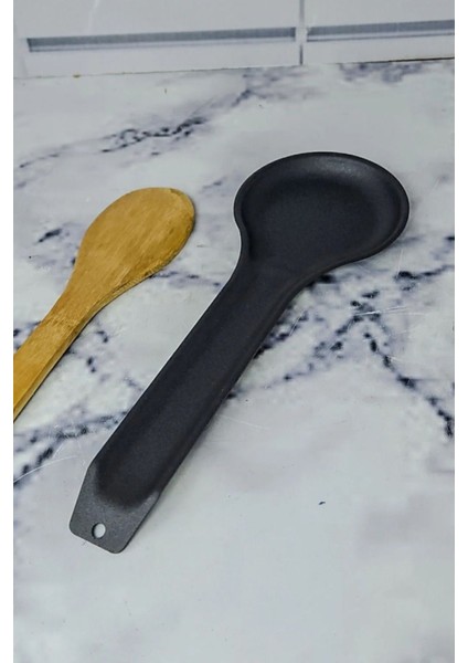 Paslanmaz metal siyah şık tezgah üstü kaşıklık ve altlığı 30x34