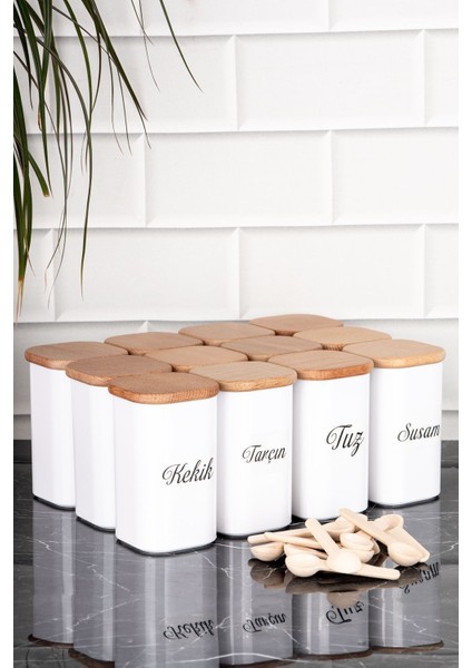 12'li 250 ml Bambu Kapaklı Porselen Görünümlü Akrilik Baharatlık Seti fırsatları