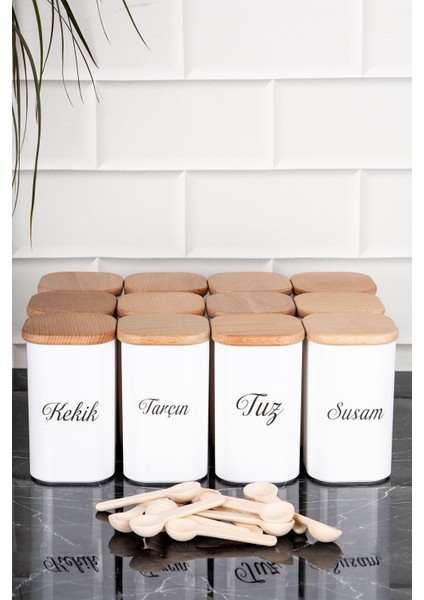 12'li 250 ml Bambu Kapaklı Porselen Görünümlü Akrilik Baharatlık Seti indirimleri