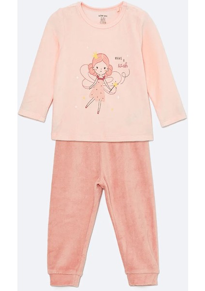 Lcw Baby Pembe Bisiklet Yaka Kadife Kız Bebek Pijama Takımı