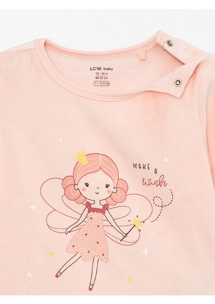 Lcw Baby Pembe Bisiklet Yaka Kadife Kız Bebek Pijama Takımı