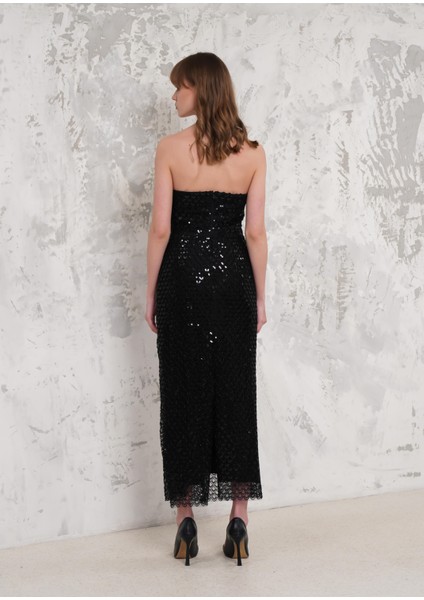 Boncuk Işlemeli Straplez Siyah Abiye Elbise modelleri