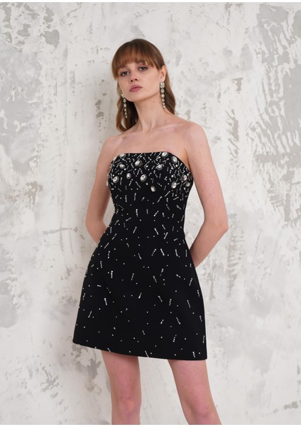 Önü Taşlı Mini Siyah Abiye Elbise fiyatları