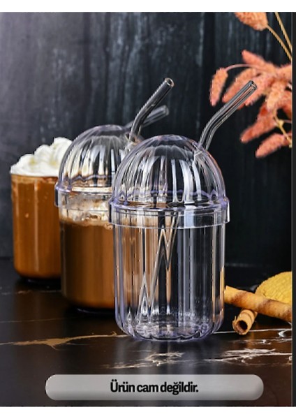4'lü Cam Pipetli Kristal Bardak 400 ml Soğuk Kahve Bardağı Limonata Bardağı Meşrubat Bardağı