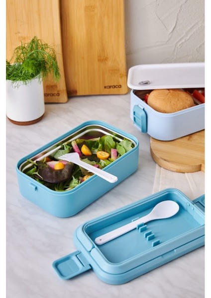 Puga 2 Katlı Bölmeli Kapaklı Çelik Lunch Box / Yemek Taşıma / Saklama Kutusu Mavi