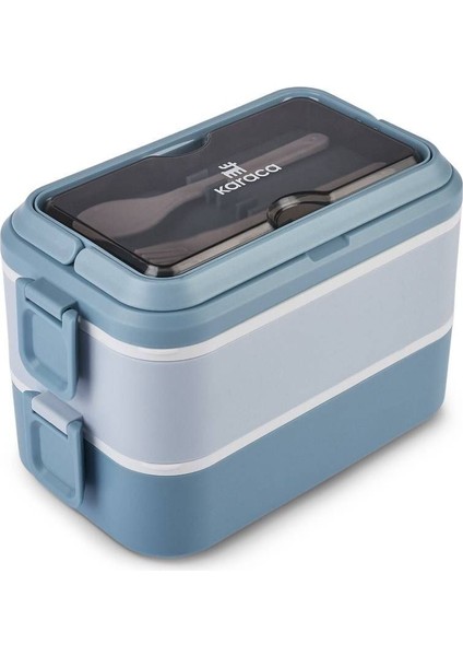 Puga 2 Katlı Bölmeli Kapaklı Çelik Lunch Box / Yemek Taşıma / Saklama Kutusu Mavi