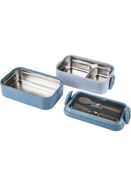 Puga 2 Katlı Bölmeli Kapaklı Çelik Lunch Box / Yemek Taşıma / Saklama Kutusu Mavi