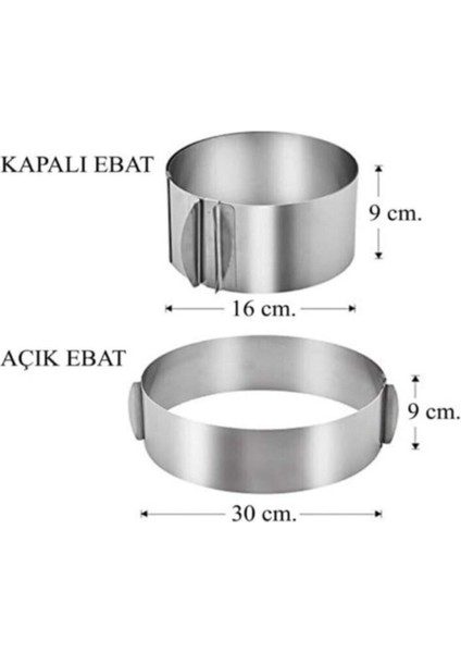 Ayarlanabilir Yuvarlak Kek Çemberi, 16-30 cm genişlik, 9 cm yükseklik, dayanıklı metal fiyatları