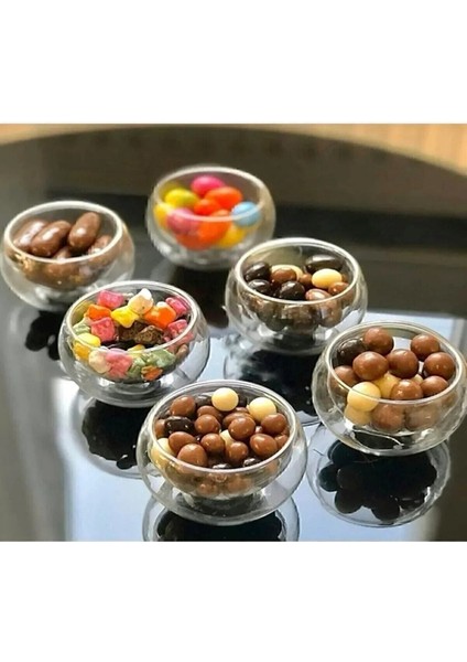 6'lı Mini Çift Cidarlı Borosilikat Kase Seti, 8 ml, dayanıklı ve şık tasarım