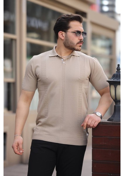 Erkek Polo Yaka Saç Örgü Polyemid T-Shirt Triko Terletme Yapmaz