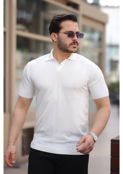 Erkek Polo Yaka Saç Örgü Polyemid T-Shirt Triko Terletme Yapmaz