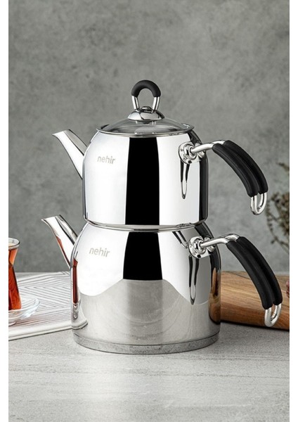 Şık paslanmaz çelik çaydanlık takımı, modern ve dayanıklı, 2 litrelik metal renkli set modelleri