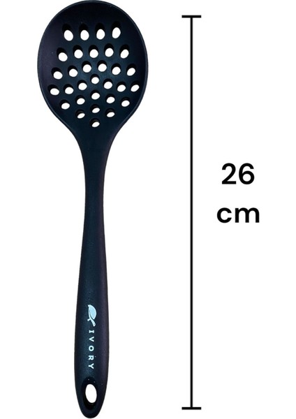 Isıya Dayanıklı Silikon Seti 5 Parça, Kepçe ve Kaşık, Siyah, 20-28cm modelleri