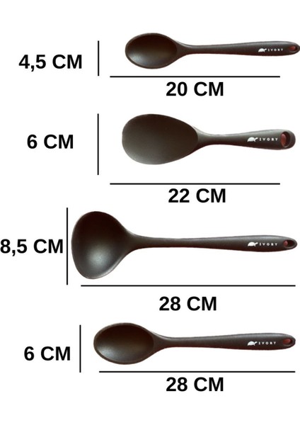 Isıya Dayanıklı Silikon Seti 5 Parça, Kepçe ve Kaşık, Siyah, 20-28cm fırsatları