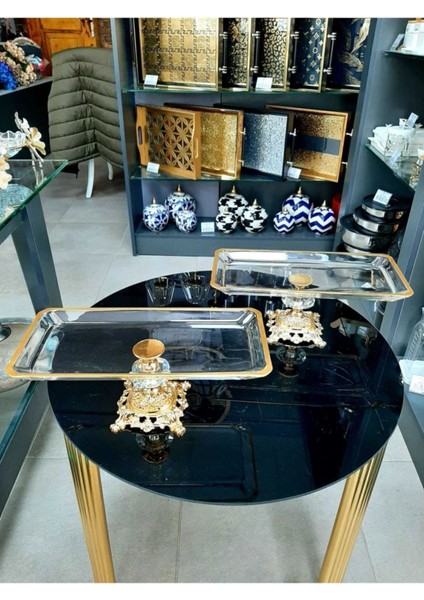 2'li Döküm Ayak Kristalli Sunumluk Seti, Şık ve Parlak Seramik Tasarım