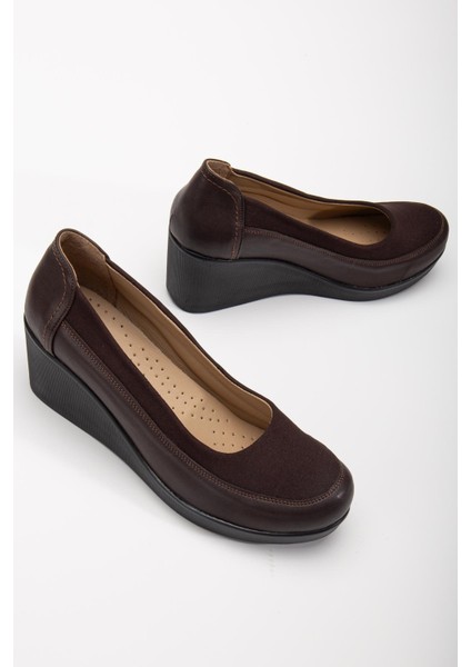 Kadın Dolgu Topuk Ayakkabı Kahve Streç Ortopedik