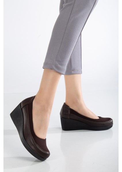 Kadın Dolgu Topuk Ayakkabı Kahve Streç Ortopedik fiyatları