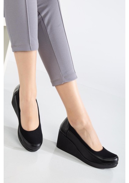Kadın Dolgu Topuk Ayakkabı Siyah Streç Ortopedik fiyatları