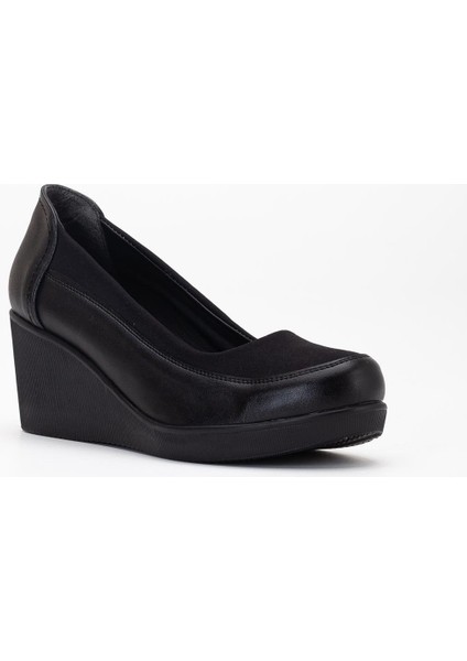 Kadın Dolgu Topuk Ayakkabı Siyah Streç Ortopedik fırsatları