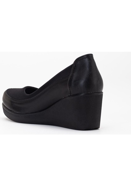 Kadın Dolgu Topuk Ayakkabı Siyah Streç Ortopedik indirimleri