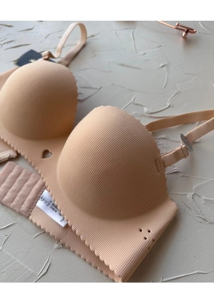 Ithal Ektsra Push Up El Kaplı Kalp Detaylı Dikişsiz Yumuşak Sütyen