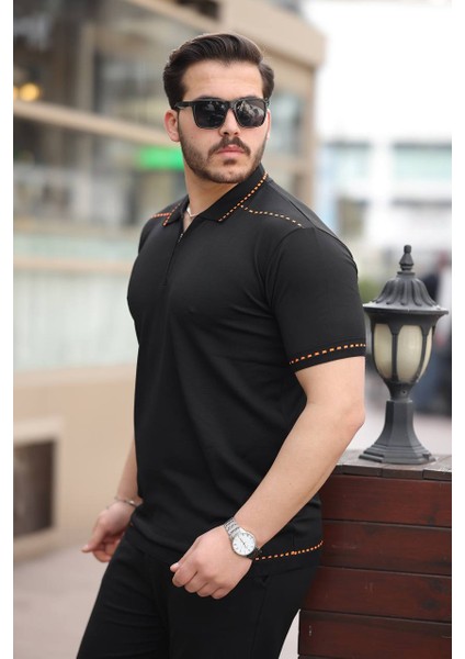 Erkek Çizgi Detaylı Fermuarlı Polyemid Triko T-Shirt Terletme Yapmaz Likralı fiyatları