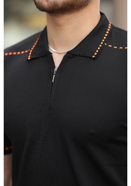 Erkek Çizgi Detaylı Fermuarlı Polyemid Triko T-Shirt Terletme Yapmaz Likralı modelleri