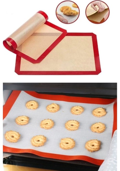 Yapışmaz silikon pişirme ve hamur açma matı 40x30 cm, çok fonksiyonlu, kendinden yağlı