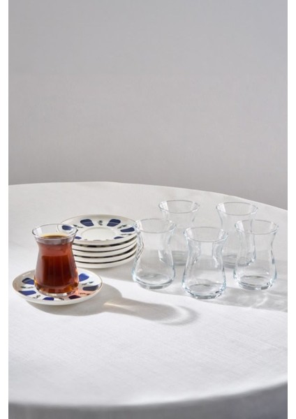 İznik 6 Kişilik 12 Parça Cam Çay Seti, 132 ml, Beyaz