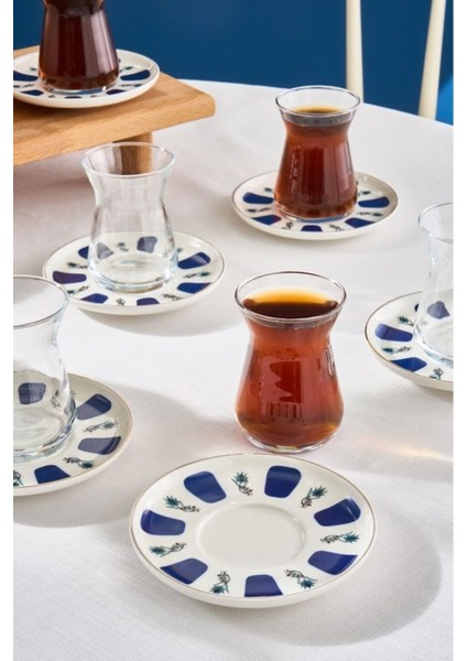 İznik 6 Kişilik 12 Parça Cam Çay Seti, 132 ml, Beyaz