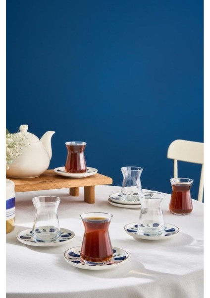 İznik 6 Kişilik 12 Parça Cam Çay Seti, 132 ml, Beyaz