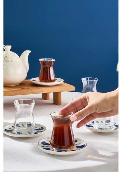 İznik 6 Kişilik 12 Parça Cam Çay Seti, 132 ml, Beyaz
