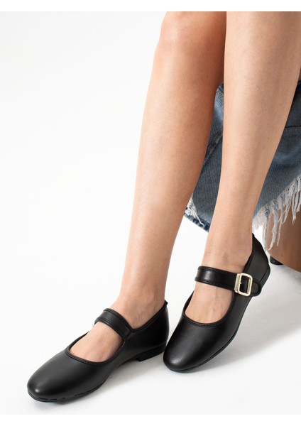 Hova Bant Detaylı Cilt Yuvarlak Burun Düz Taban Günlük Kadın Babet