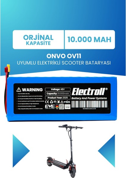 Onvo Ov11 Batarya (ORJİNAL KAPASİTE) 48v 10.000mah Pil Elektrikli Scooter Bataryası Değişimi