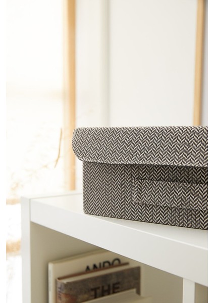 Antrasit Dokulu Kapaklı Dolap Çekmece Içi Takı Çamaşır Katlanır Saklama Kutusu Organizer 30 x 23 x 11